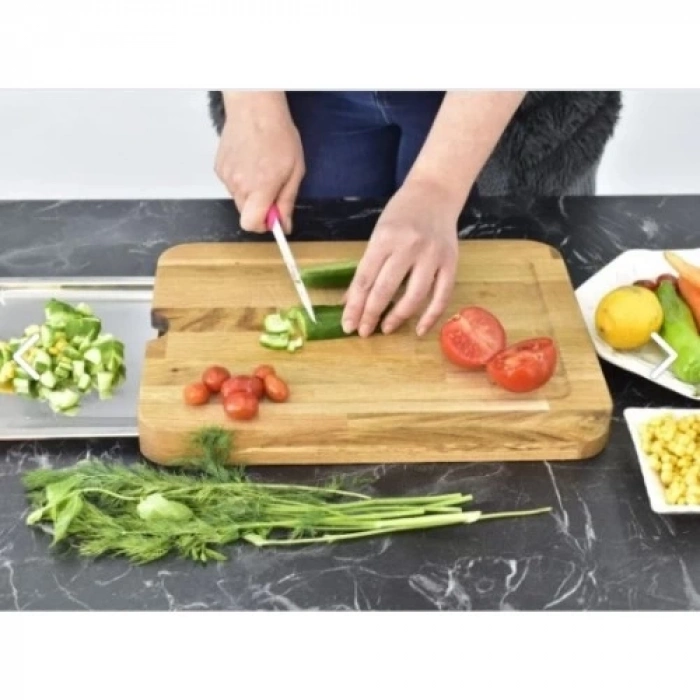 Pratik Tepsili Ahşap Kesme Tahtası