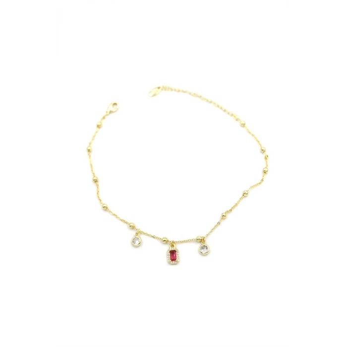 Renkli Taşlı Halhal - Kırmızı