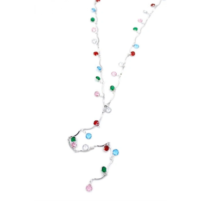 Renkli Taşlı Y Kolye - Gümüş