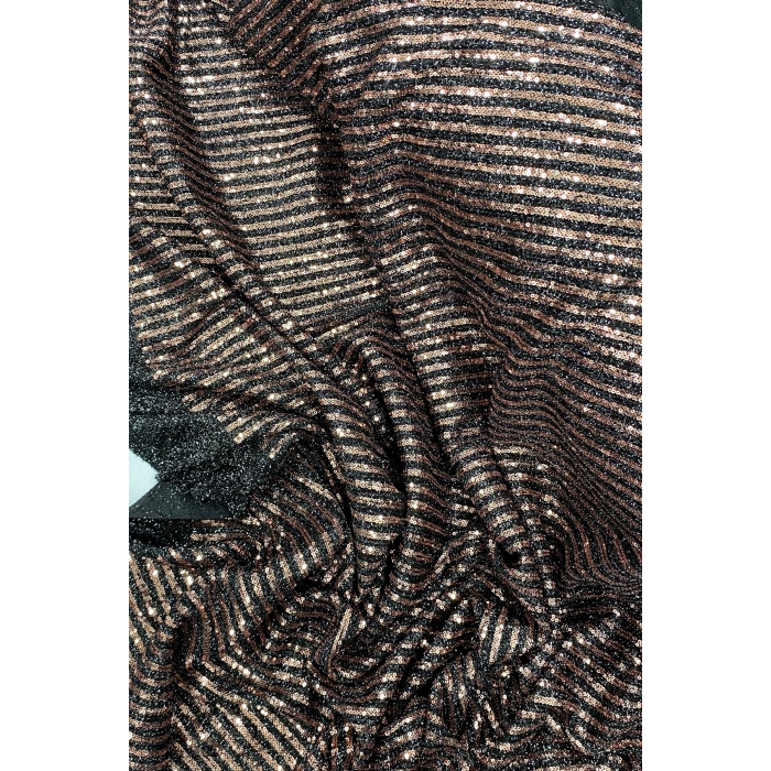 Sakallı Çizgili Pullu Kumaş  Pullu Payet Kumaş Abiye Nişan Düğün Siyah Bakır