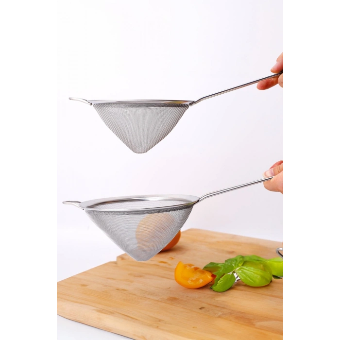 Saplı Tel Süzgeç 10 cm Paslanmaz Çelik Konik Mutfak Süzgeci