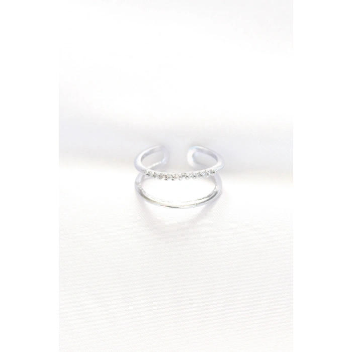 2li Görünümlü Su Yolu Tasarımlı Silver Renk Ayarlanabilir Yüzük