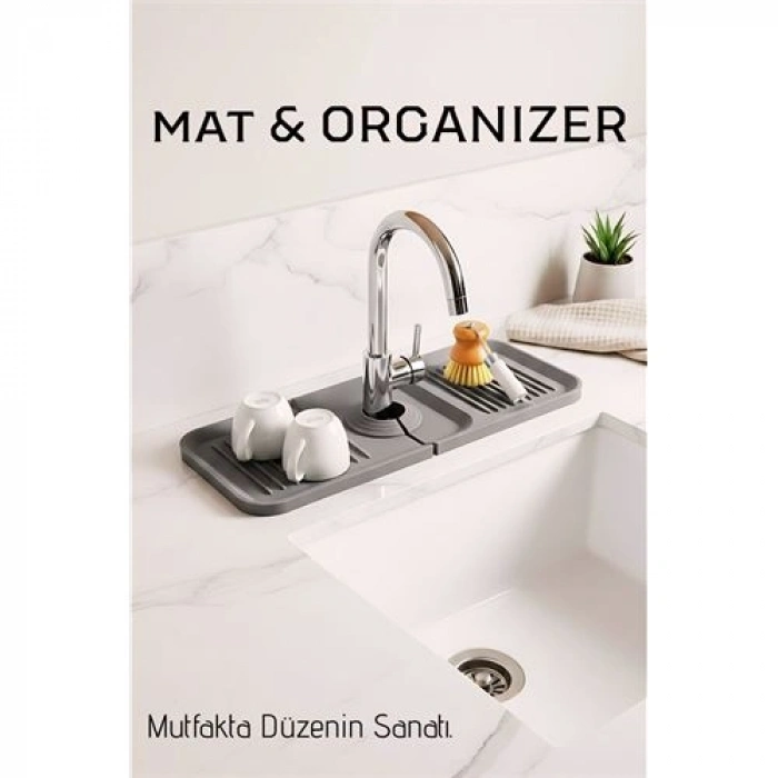 Silikon Batarya Matı & Lavabo Organizeri: Premium Musluk Altı Kurutma Matı