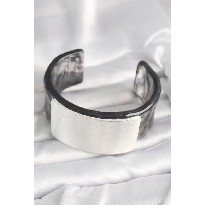 Siyah Mermer Desen Akrilik Plastik Dikdörtgen Plaka Model Vintage Kadın Bilezik