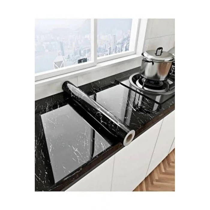 Siyah Mermer Desenli Yapışkanlı Kaplama Kağıdı 5 Metre