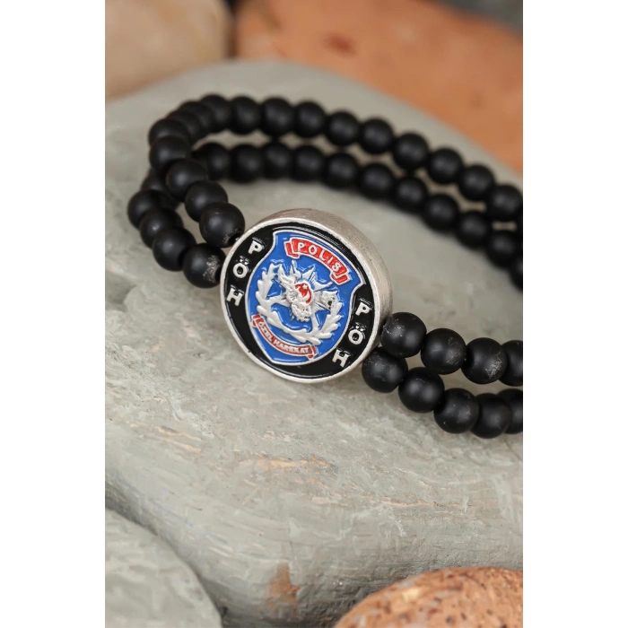 Siyah Renk Çift Sıra Oniks Doğal Taş PÖH Tasarımlı Erkek Bileklik