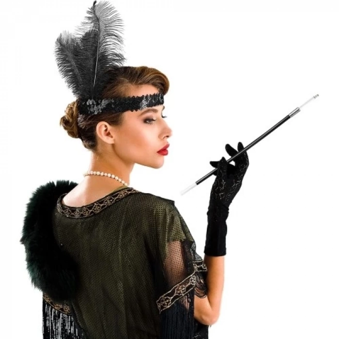 Siyah Retro Charliston Saç Bandı & Sigaralık