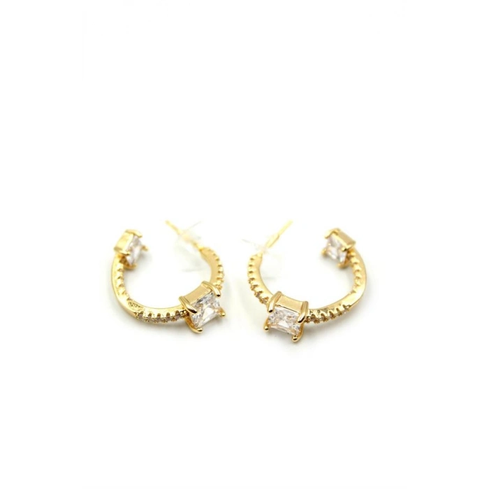 Taşlı Halka Küpe - Altın