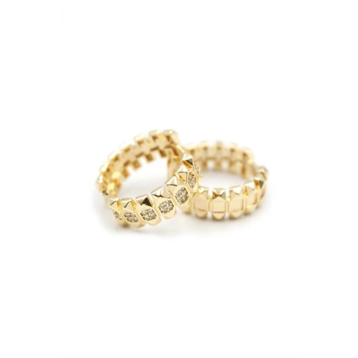 Taşlı Halka Küpe - Altın