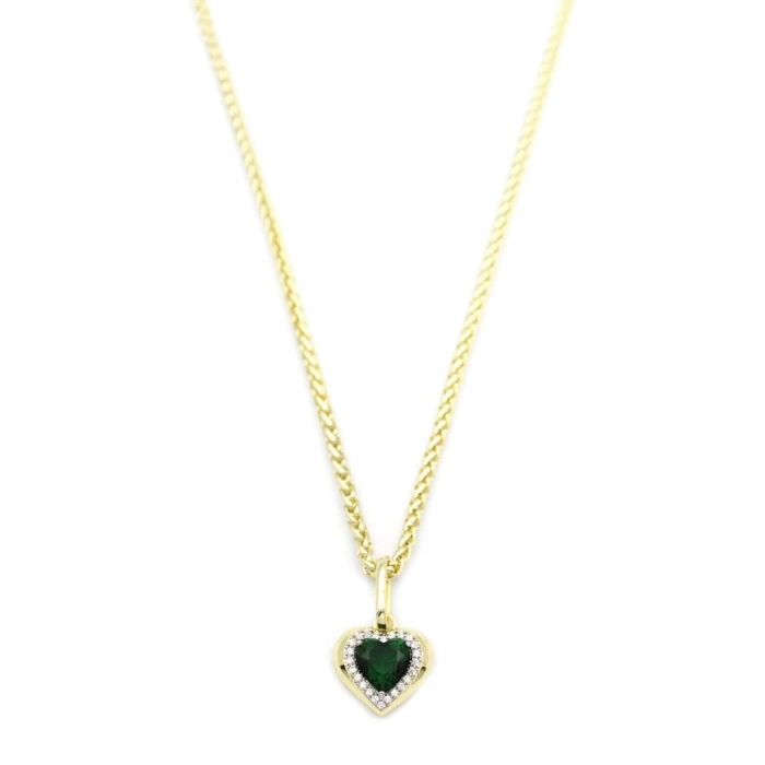 Taşlı Kalp Kolye - Yeşil