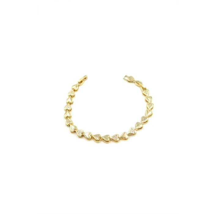 Taşlı Kalp VİP Bileklik - Altın