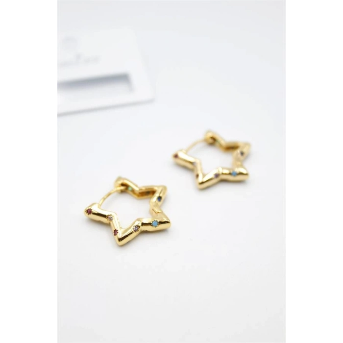 Taşlı Yıldız Küpe - Altın