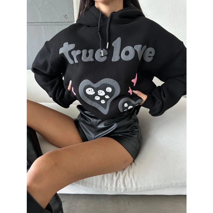 TAVSİYE EDİLEN GÜVENLİ SATICI 3 iplik şardonlu oversize compact true baskılı sweat siyah