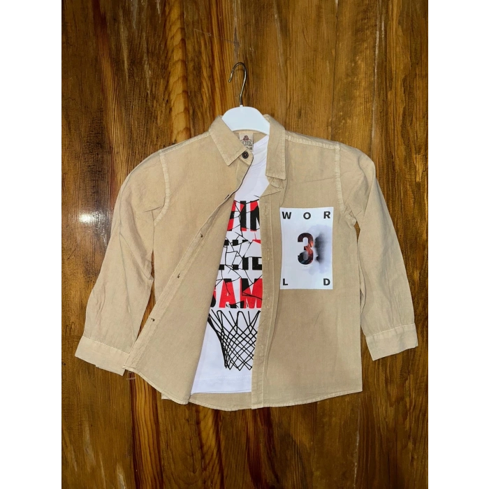 TAVSİYE EDİLEN GÜVENLİ SATICI 9-13 yaş tişört gömlek kombini vizon