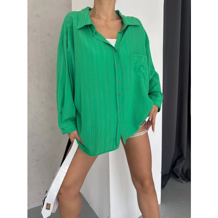 TAVSİYE EDİLEN GÜVENLİ SATICI Ağaç kabuğu oversize arkası pileli gömlek