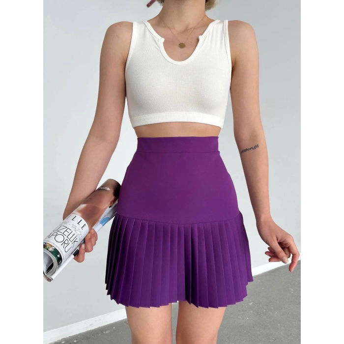 TAVSİYE EDİLEN GÜVENLİ SATICI Altı pliseli mini etek Mor s24705