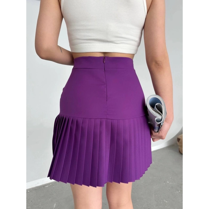 TAVSİYE EDİLEN GÜVENLİ SATICI Altı pliseli mini etek Mor s24705