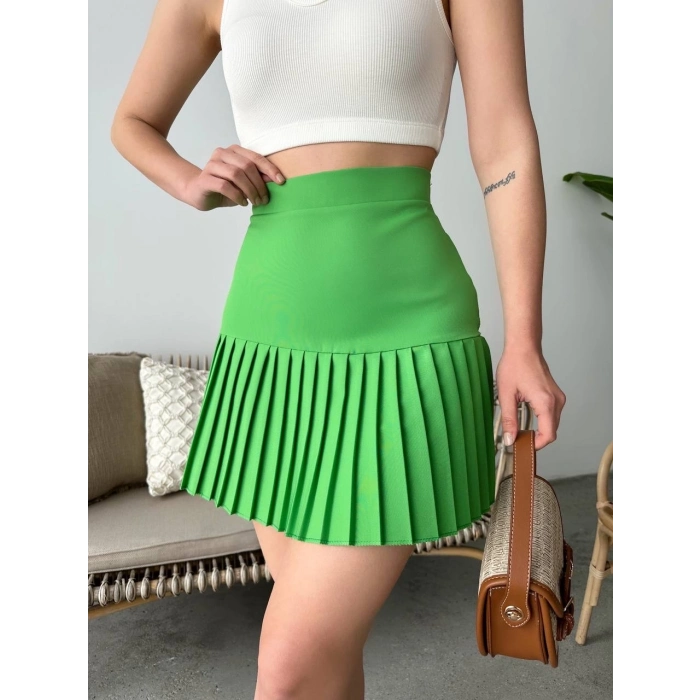 TAVSİYE EDİLEN GÜVENLİ SATICI Altı pliseli mini etek yeşil s24705