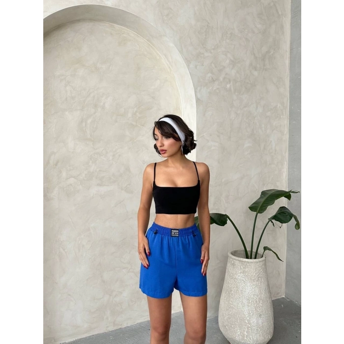 TAVSİYE EDİLEN GÜVENLİ SATICI Armalı keten şort saks mavisi s251003