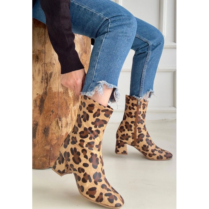 TAVSİYE EDİLEN GÜVENLİ SATICI Birta Leopar Cilt Streç Topuklu Bot