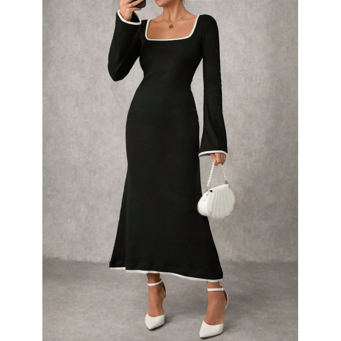 TAVSİYE EDİLEN GÜVENLİ SATICI Biyeli uzun elbise siyah