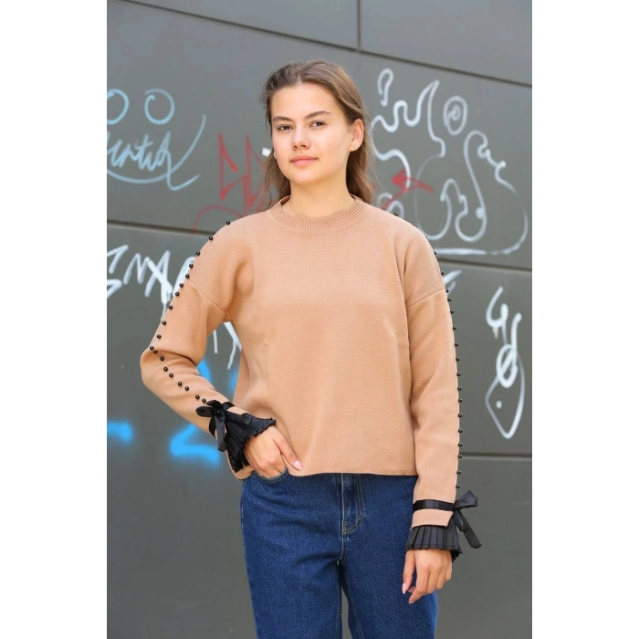 TAVSİYE EDİLEN GÜVENLİ SATICI Boncuklu bile detaylı kazak vizon