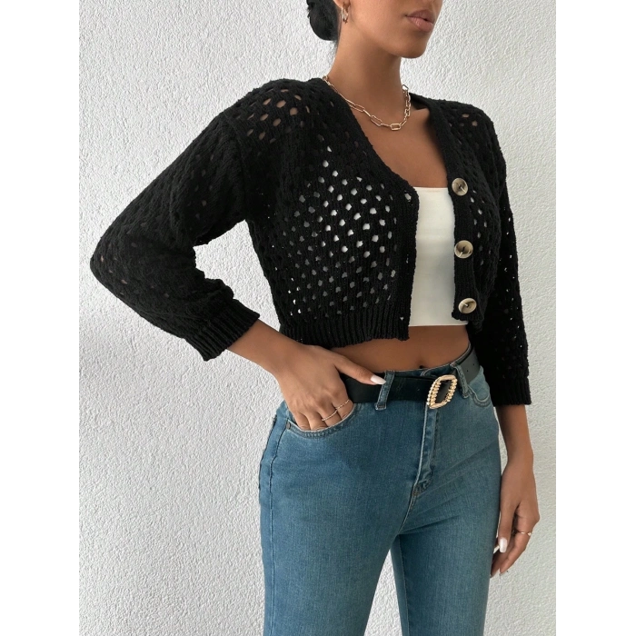 TAVSİYE EDİLEN GÜVENLİ SATICI Büyük düğmeli delikli hırka siyah