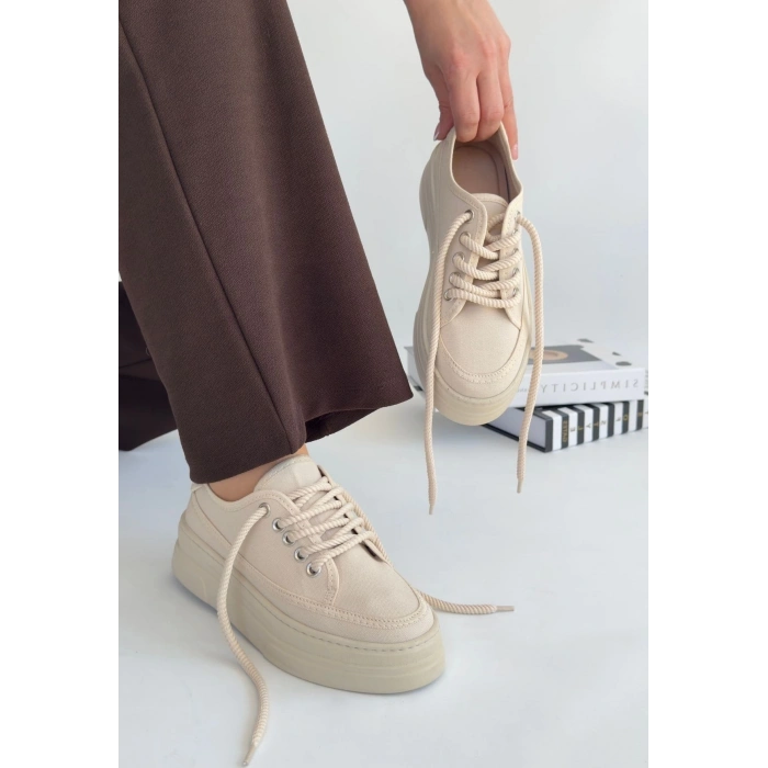 TAVSİYE EDİLEN GÜVENLİ SATICI Carin Bej Keten Bağcıklı Spor Ayakkabı