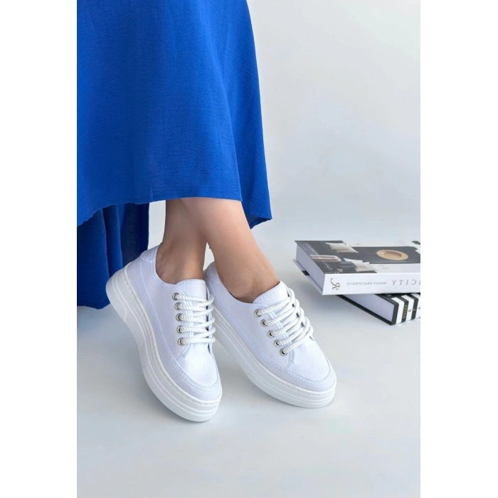 TAVSİYE EDİLEN GÜVENLİ SATICI Carin Beyaz Keten Bağcıklı Spor Ayakkabı