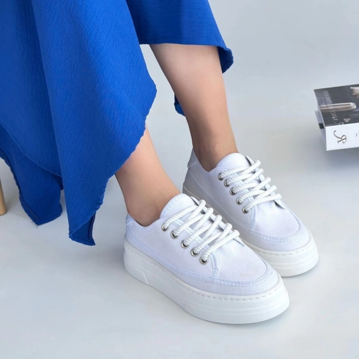 TAVSİYE EDİLEN GÜVENLİ SATICI Carin Beyaz Keten Bağcıklı Spor Ayakkabı