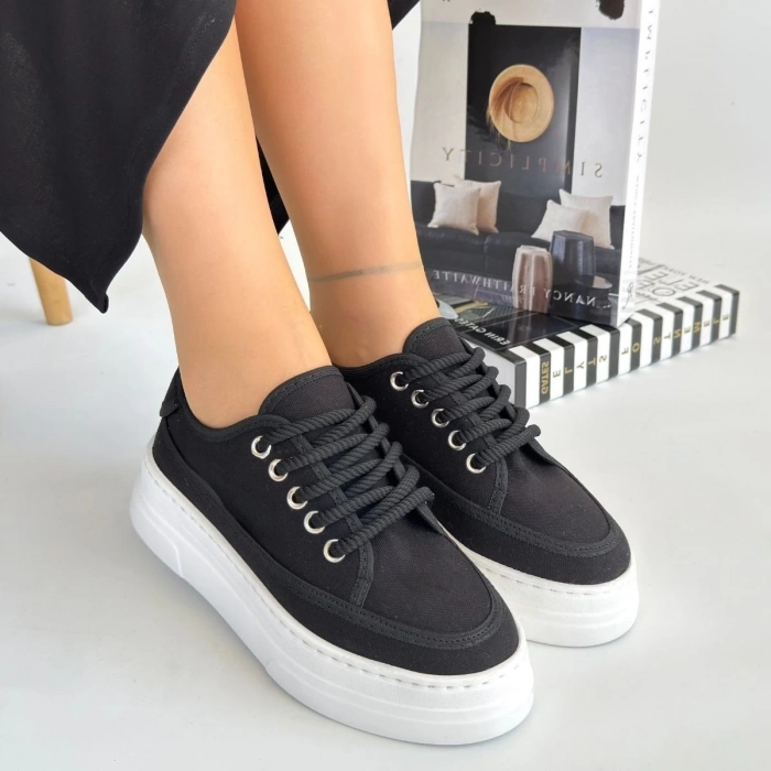 TAVSİYE EDİLEN GÜVENLİ SATICI Carin Siyah Keten Bağcıklı Spor Ayakkabı