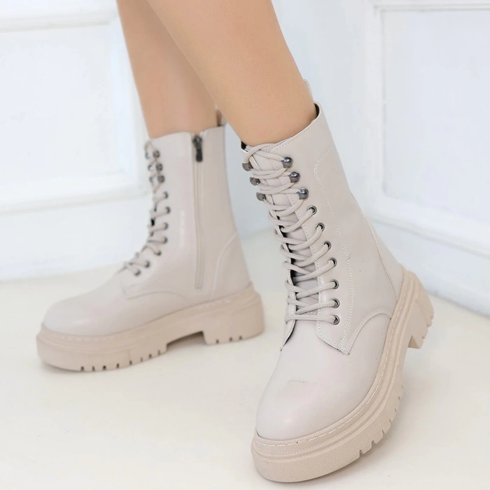 TAVSİYE EDİLEN GÜVENLİ SATICI Caxa Bej Cilt Bağcıklı Bot