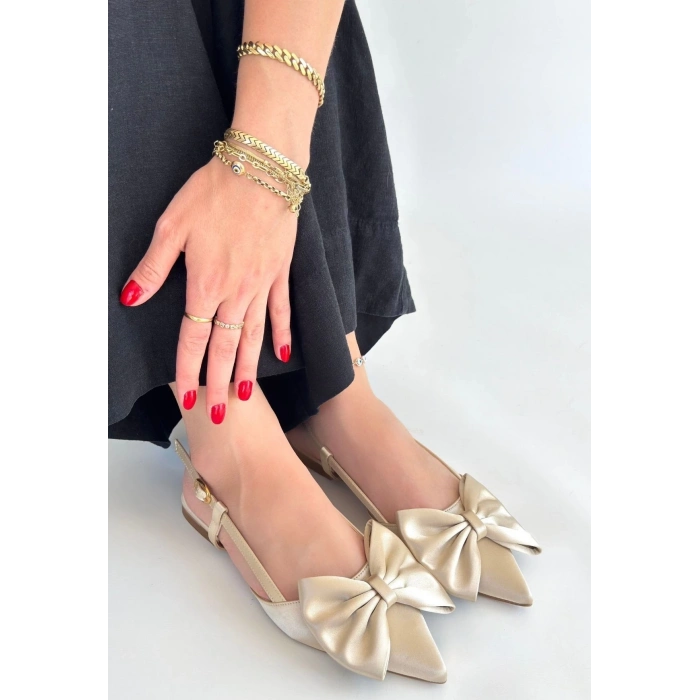 TAVSİYE EDİLEN GÜVENLİ SATICI Cenya Bej Saten Babet Ayakkabı