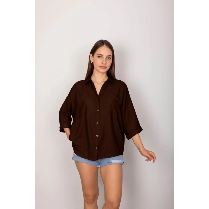 TAVSİYE EDİLEN GÜVENLİ SATICI Cepli salaş gömlek koyu kahve t1010
