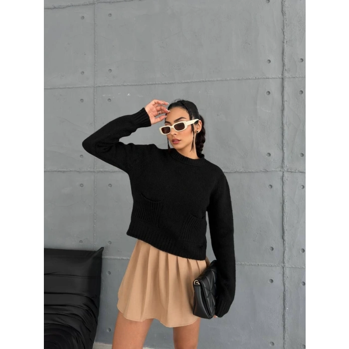 TAVSİYE EDİLEN GÜVENLİ SATICI Cepli triko kazak siyah