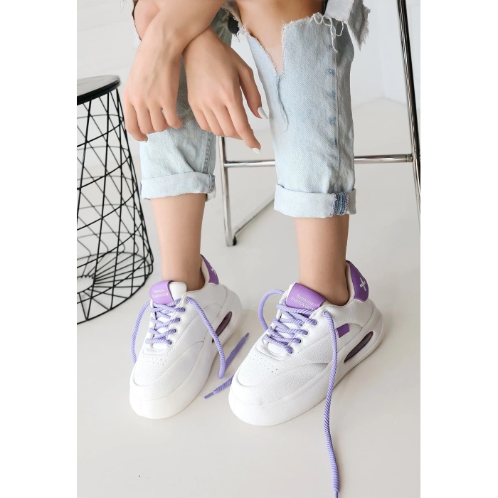 TAVSİYE EDİLEN GÜVENLİ SATICI Chris Beyaz Cilt Lila Detaylı Bağcıklı Spor Ayakkabı