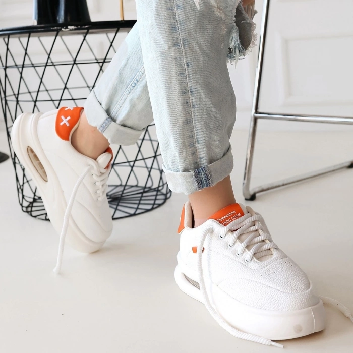 TAVSİYE EDİLEN GÜVENLİ SATICI Chris Beyaz Cilt Turuncu Detaylı Bağcıklı Spor Ayakkabı