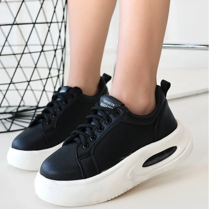 TAVSİYE EDİLEN GÜVENLİ SATICI Chris Siyah Cilt Bağcıklı Spor Ayakkabı