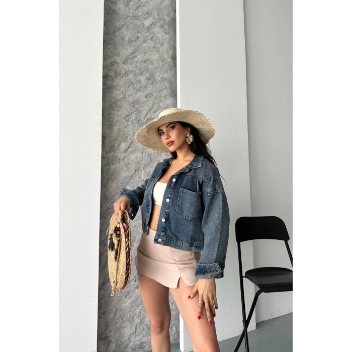 TAVSİYE EDİLEN GÜVENLİ SATICI Çift cepli kol katlamalı kar yıkama crop kot ceket kahve tint d2000