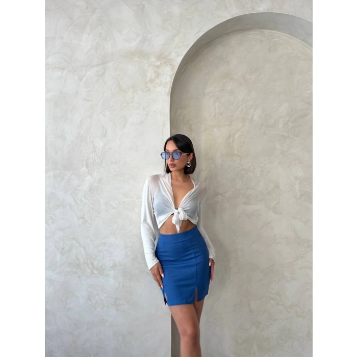 TAVSİYE EDİLEN GÜVENLİ SATICI Çift yırtmaçlı etek indigo s25910