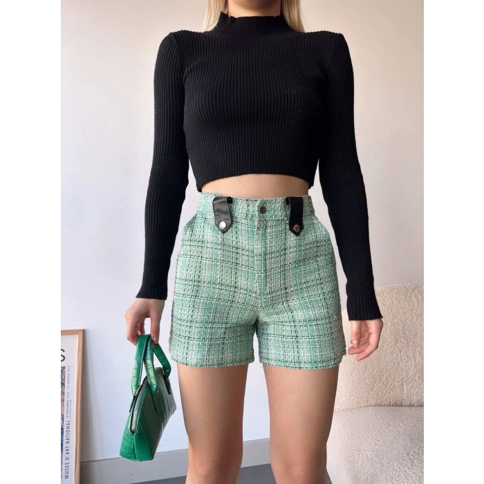 TAVSİYE EDİLEN GÜVENLİ SATICI Çıtçıtlı siyah köprü tüvit şort yeşil