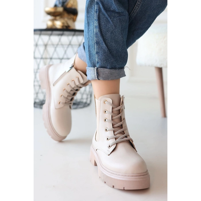 TAVSİYE EDİLEN GÜVENLİ SATICI Daum Bej Cilt Bağcıklı Bot