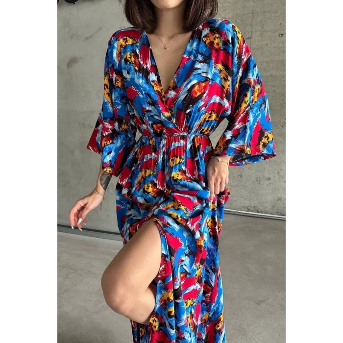 TAVSİYE EDİLEN GÜVENLİ SATICI Dokuma baskılı yarasa kol elbise s8124