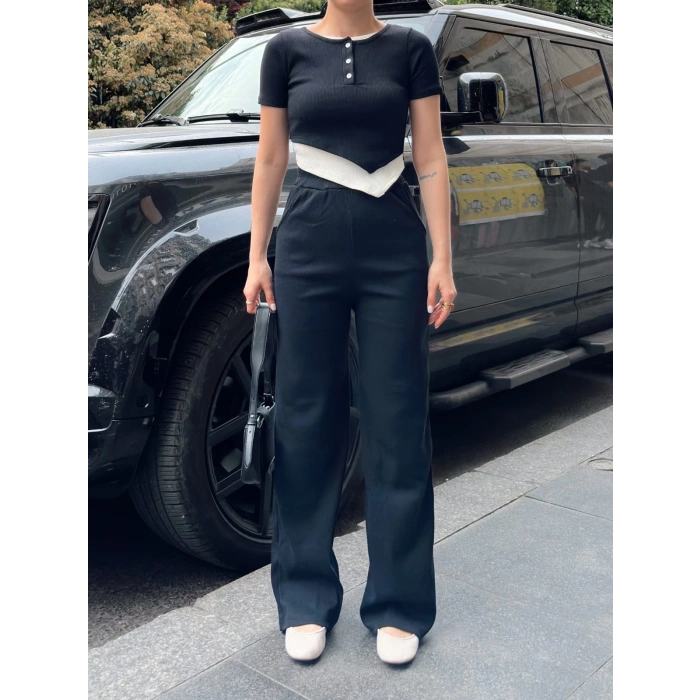 TAVSİYE EDİLEN GÜVENLİ SATICI Düğme yakalı siyah alt üst takım s3943