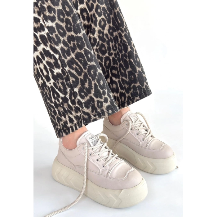 TAVSİYE EDİLEN GÜVENLİ SATICI Emwa Bej Cilt Bağcıklı Spor Ayakkabı