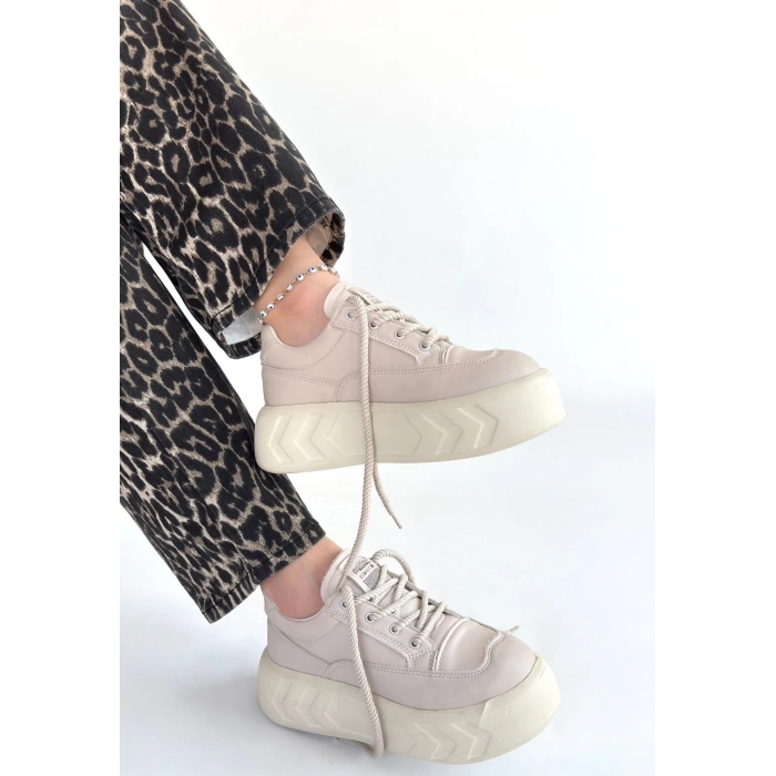 TAVSİYE EDİLEN GÜVENLİ SATICI Emwa Bej Cilt Bağcıklı Spor Ayakkabı