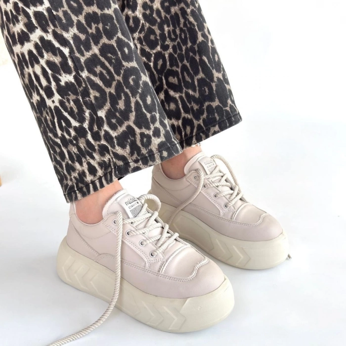 TAVSİYE EDİLEN GÜVENLİ SATICI Emwa Bej Cilt Bağcıklı Spor Ayakkabı