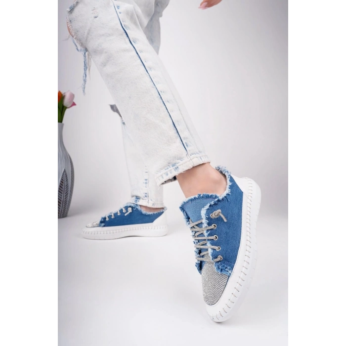 TAVSİYE EDİLEN GÜVENLİ SATICI Enber Mavi Kot Bağcıklı Spor Ayakkabı