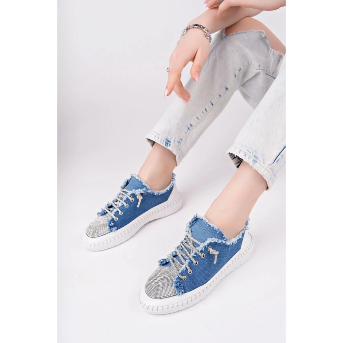 TAVSİYE EDİLEN GÜVENLİ SATICI Enber Mavi Kot Bağcıklı Spor Ayakkabı