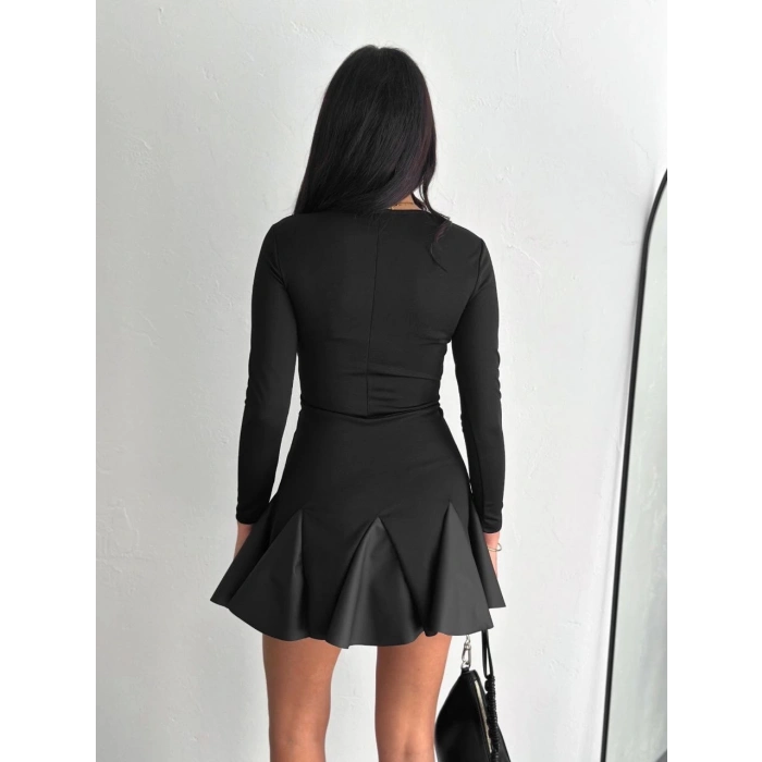 TAVSİYE EDİLEN GÜVENLİ SATICI Eteği kloş crep mini elbise s1267